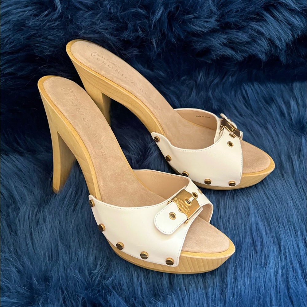 ❤️SOLD❤️ New! VERONICA BEARD x DR. SCHOLL'S Lolli Leather Platform Clogs Sandals - Picture 12 of 16